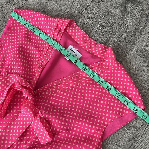 Mini maternity 100% silk summer dress pink polka dots Sz Large - Picture 12 of 15